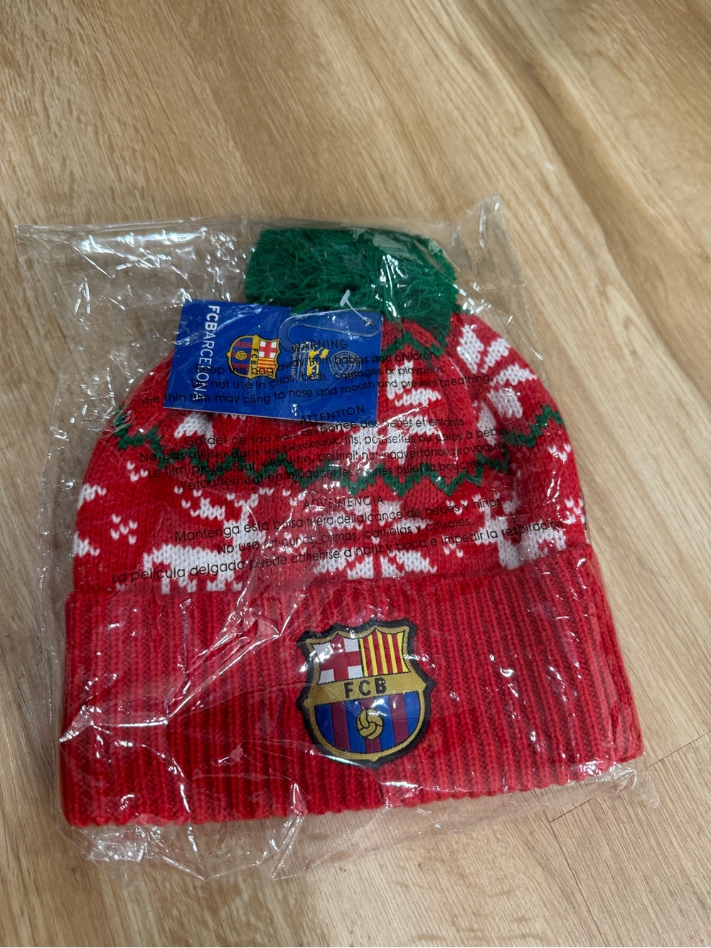 Fc Barcelona Red Knit Pom Beanie